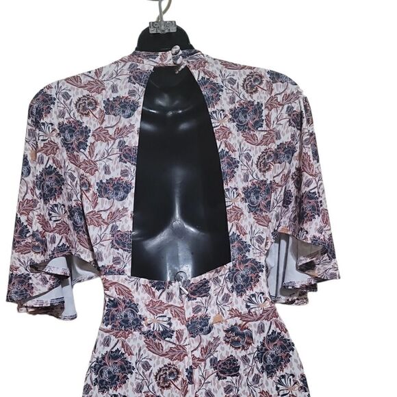 LOVE Brown Blue Tan Floral Print Bohemian Wideleg Jumpsuits Sz Xsmall NWOT - Picture 6 of 10